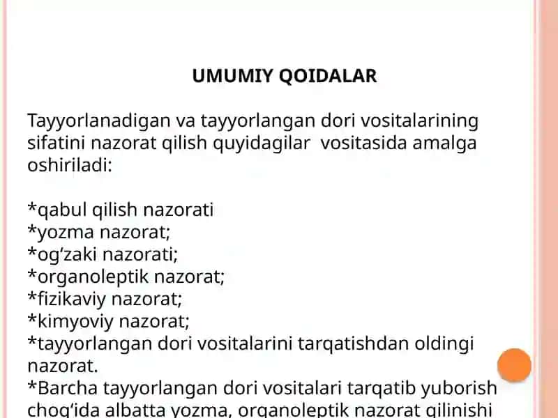 Dorivositalarining nazorati 2