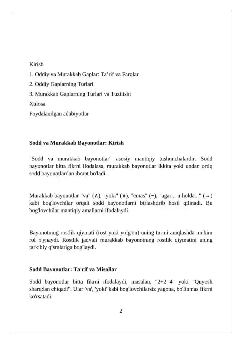 Sodd va Murakkab Bayonotlar 2