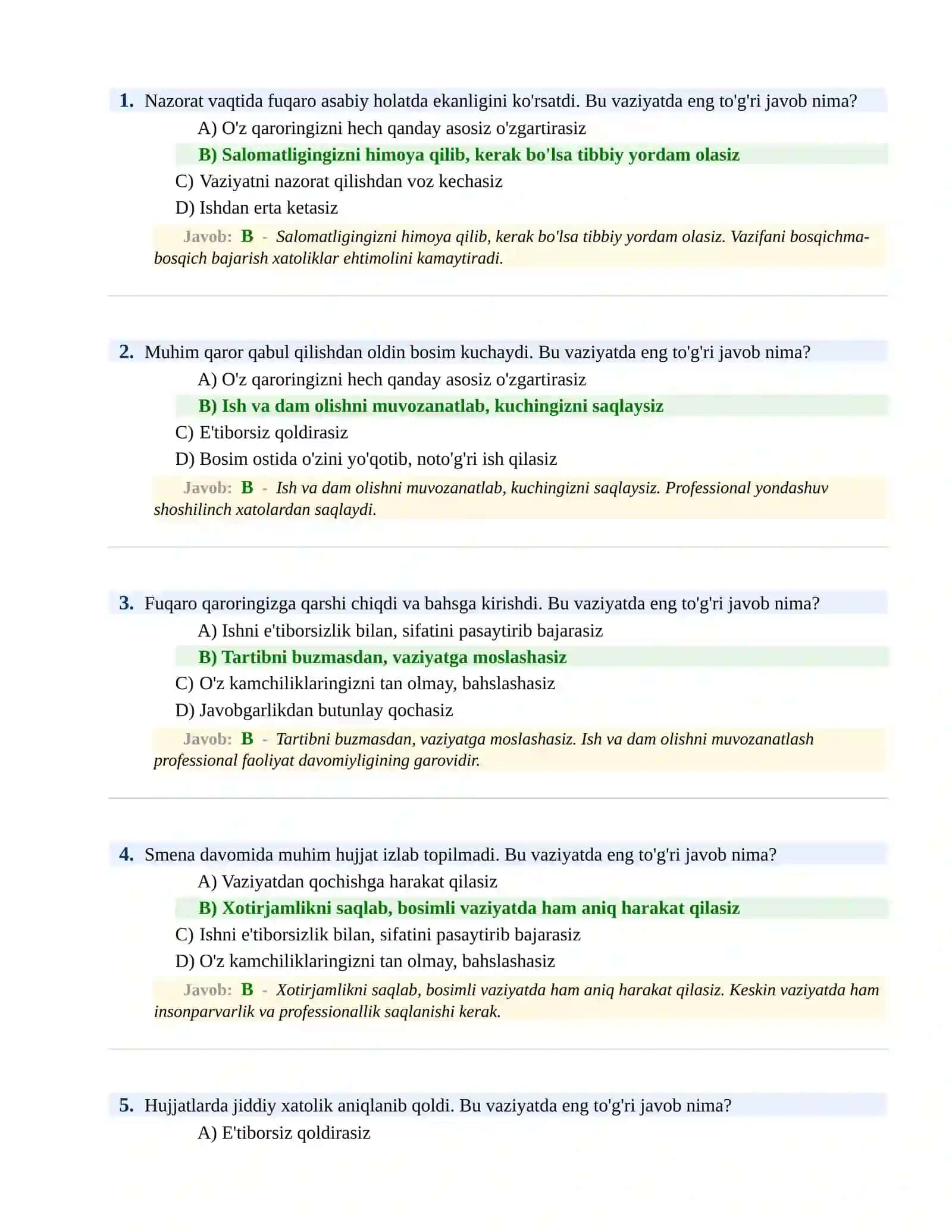 PSIXOLOGIK SINOV Testlari 2