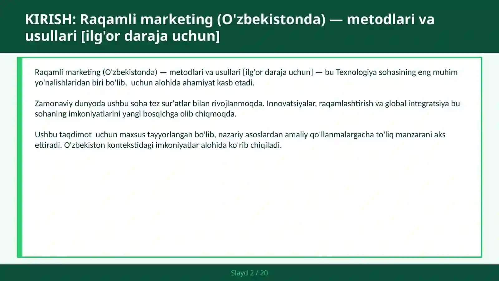 Raqamli marketing (O'zbekistonda) — metodlari va usullari [ilg'or daraja uchun] 2
