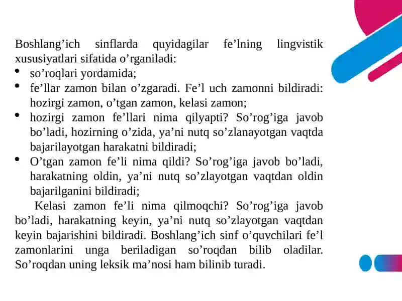 Fe'lsoz turkumini o'rganish 2