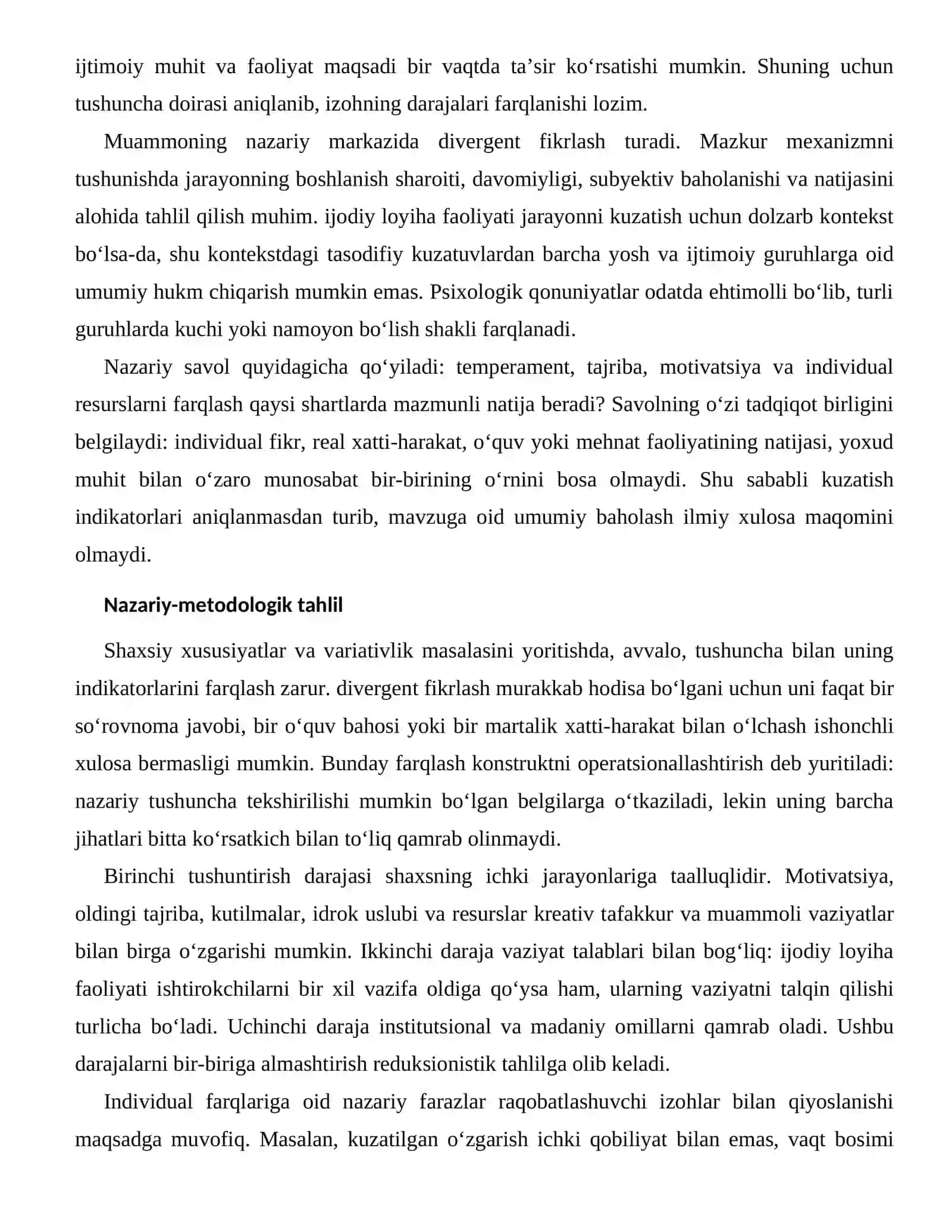 KREATIV TAFAKKUR VA MUAMMOLI VAZIYATLARNING INDIVIDUAL FARQLARI 2