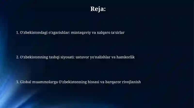 O‘zbekistonda ijtimoiy-siyosiy islohotlar va ularning xalqaro ahamiyati 2