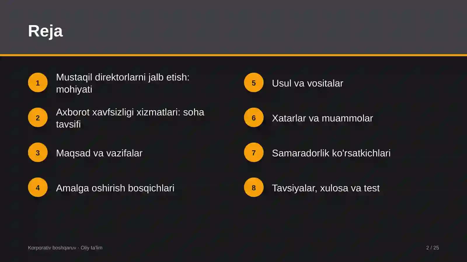 Korporativ boshqaruv · Oliy ta'lim 2