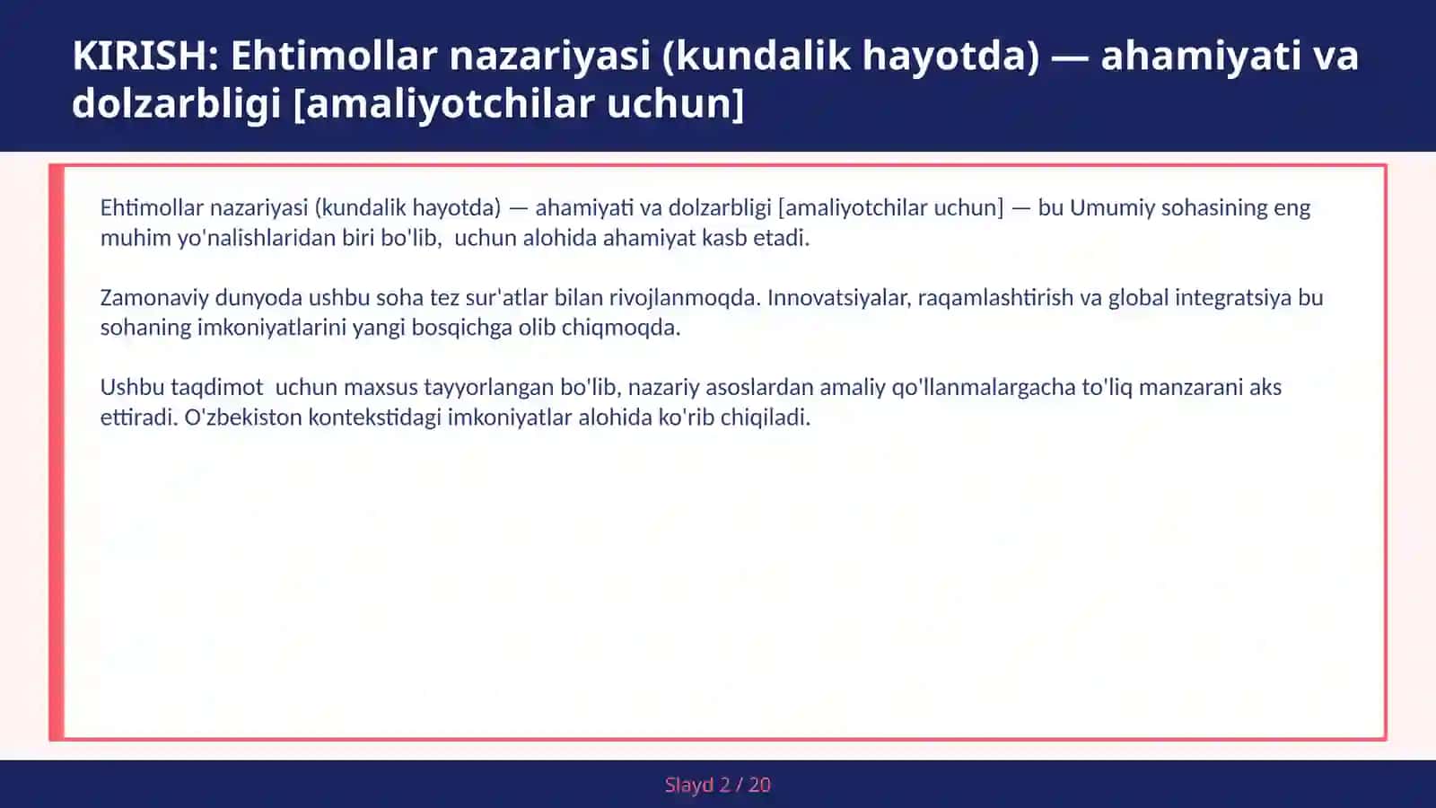 Ehtimollar Nazariyasi (Kundalik Hayotda) — Ahamiyati va Dolzarbligi [Amaliyotchilar Uchun] 2