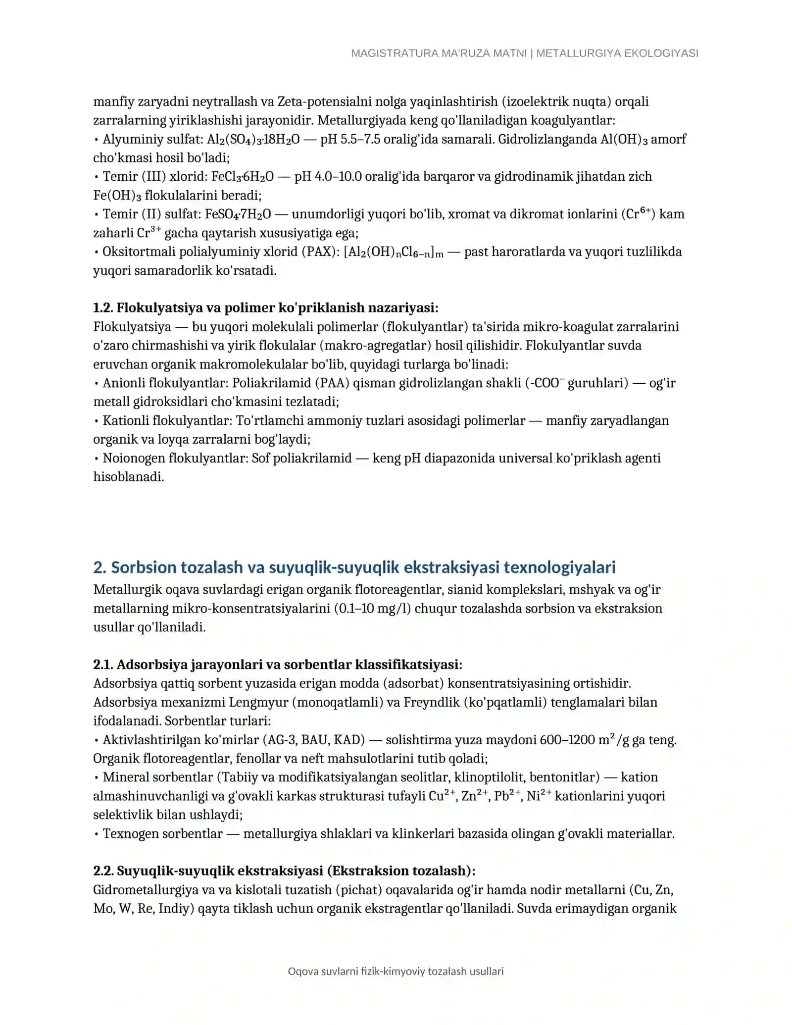 MAGISTRATURA MA'RUZA MATNI | METALLURGIYA EKOLOGIYASI 2