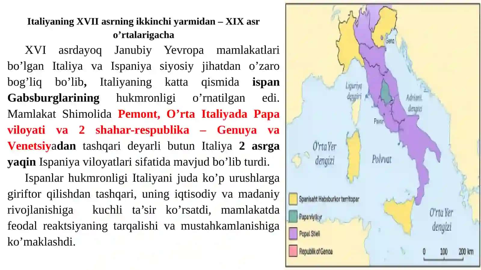 Italiya yangi davrda: tarixiy rivojlanishning asosiy voqealari va jarayonlari 2