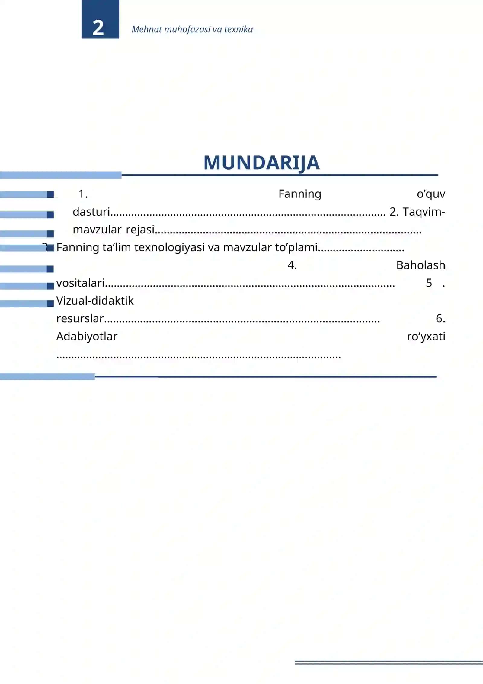 «Mehnat muhofazasi va texnika xavfsizligi» fanidan o'qitish materiallari 2