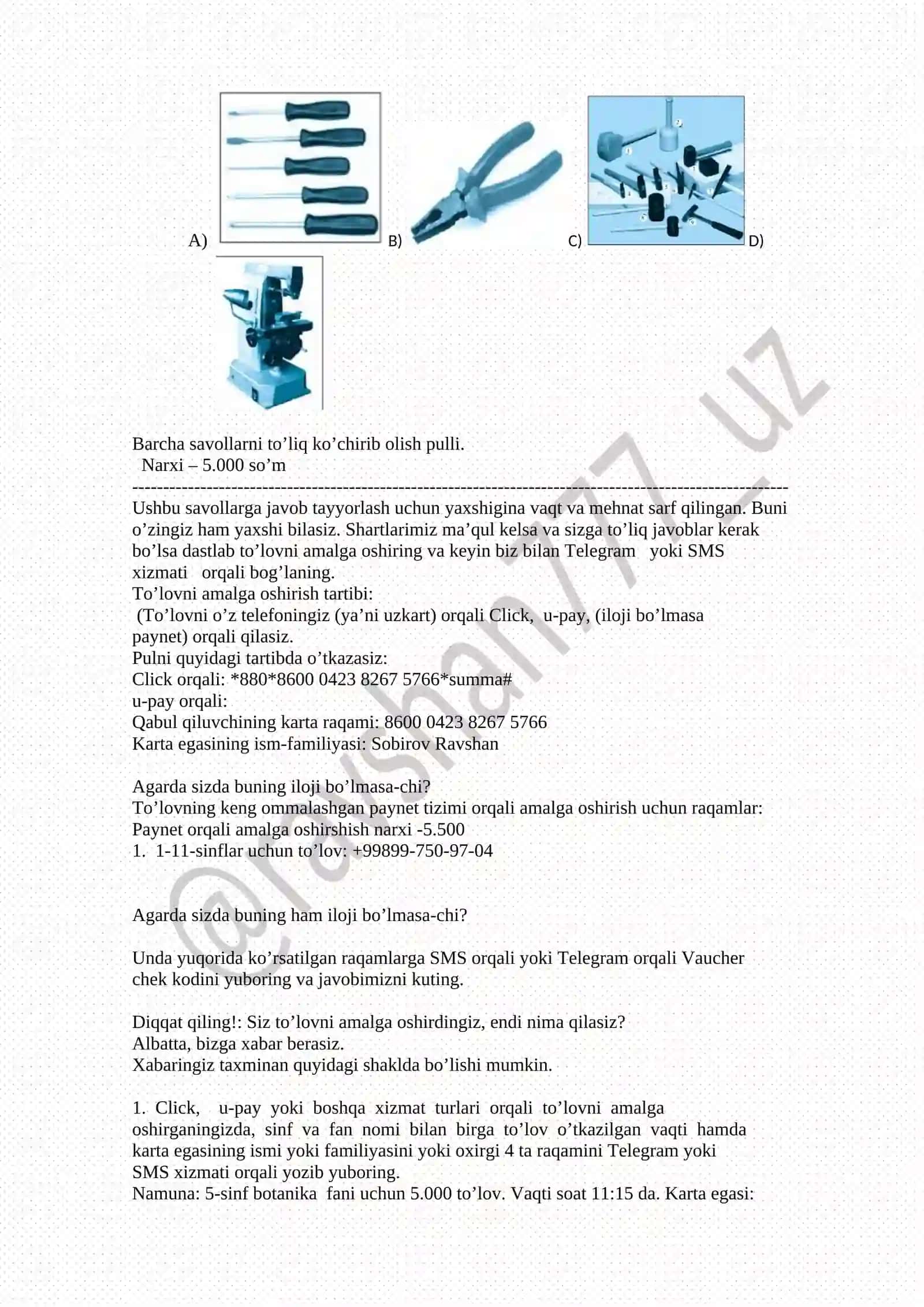 5-sinf mehnat ta’limi fanidan pisa testi 2
