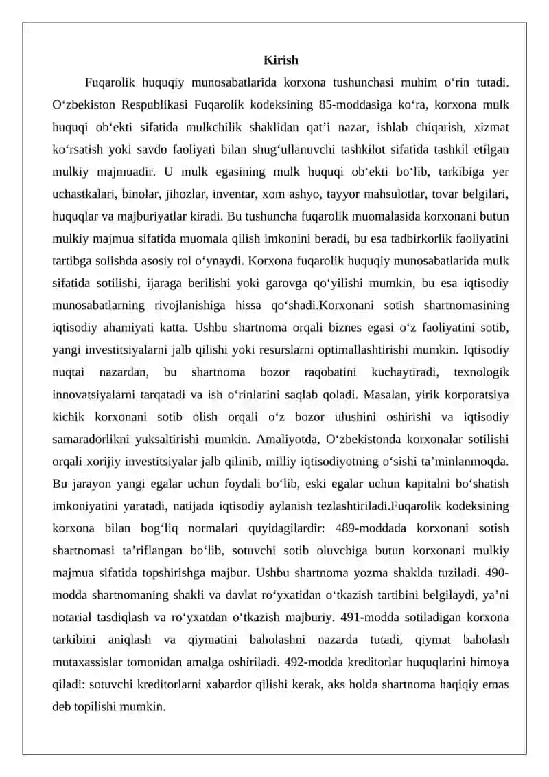 Korxonani sotish shartnomasi 2