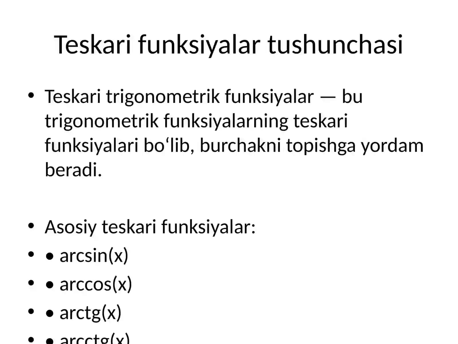 Teskari trigonometrik funksiyalar 2
