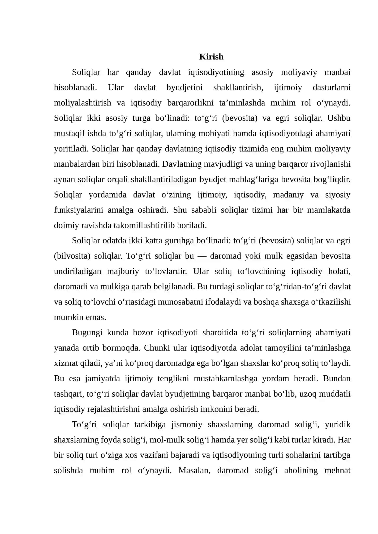 To‘g‘ri soliqlar va ularning iqtisodiyotdagi tutgan o‘rni 2