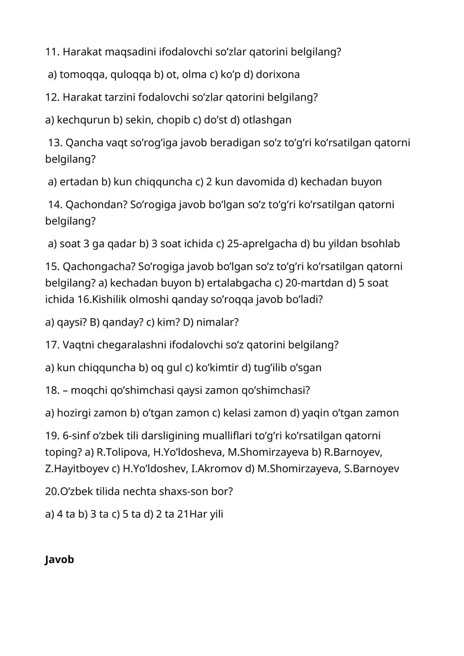 Ona tili fanidan Savollar 2
