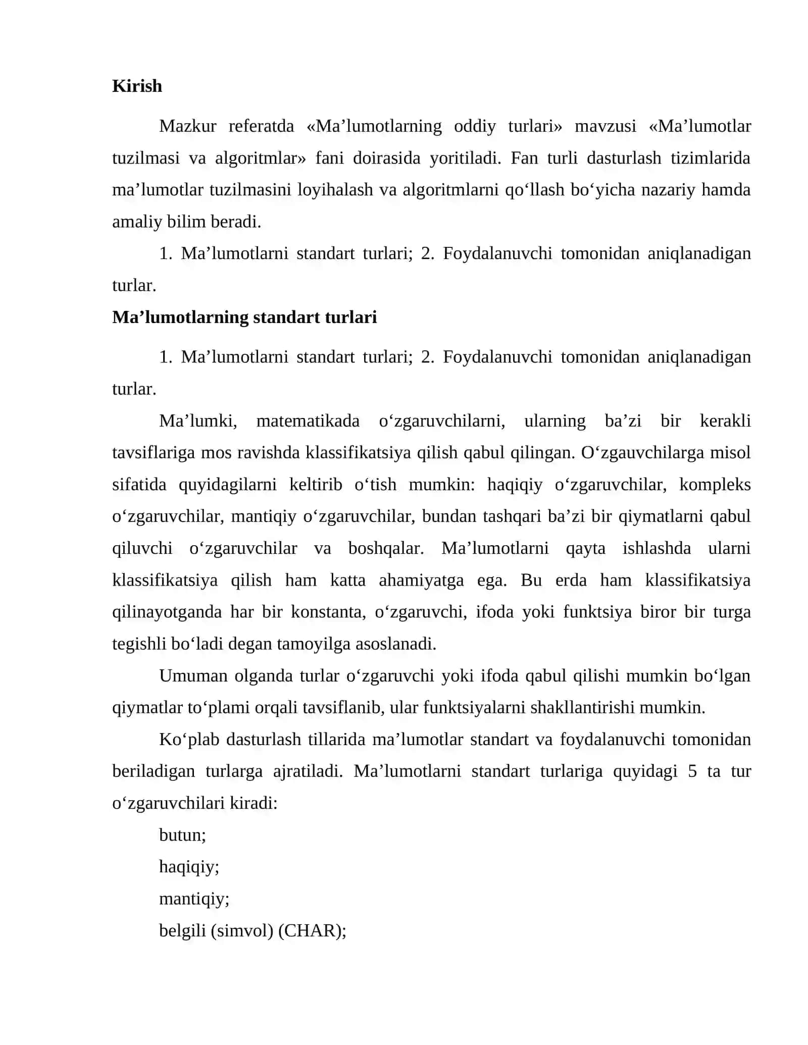 Maʼlumotlarning oddiy turlari 2