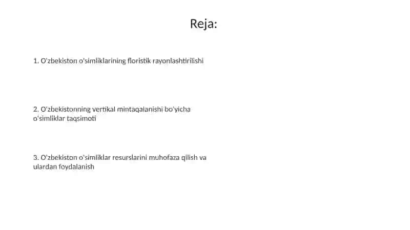 O'zbekiston o'simliklarini floristika va tik mintaqalar bo'ylab taqsimlanishi 2