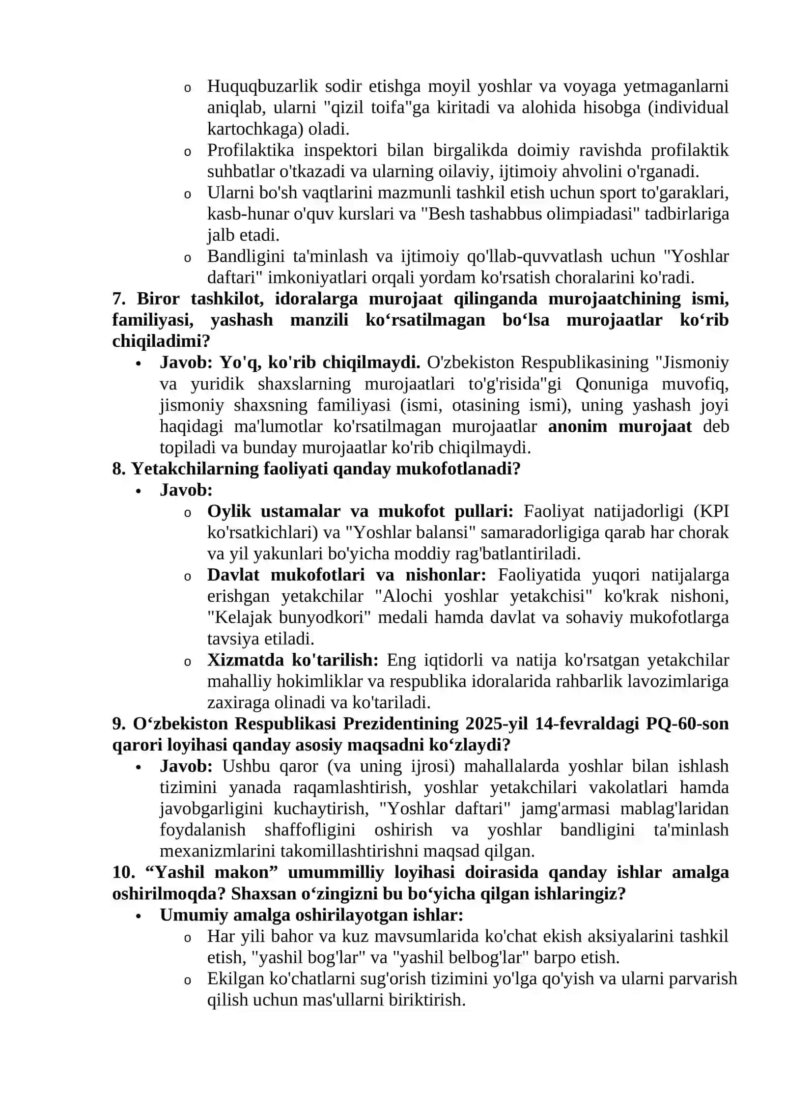 Argos yoshlar yetakchiligiga suhbat savollar javobi bilan 50 ta savol 2