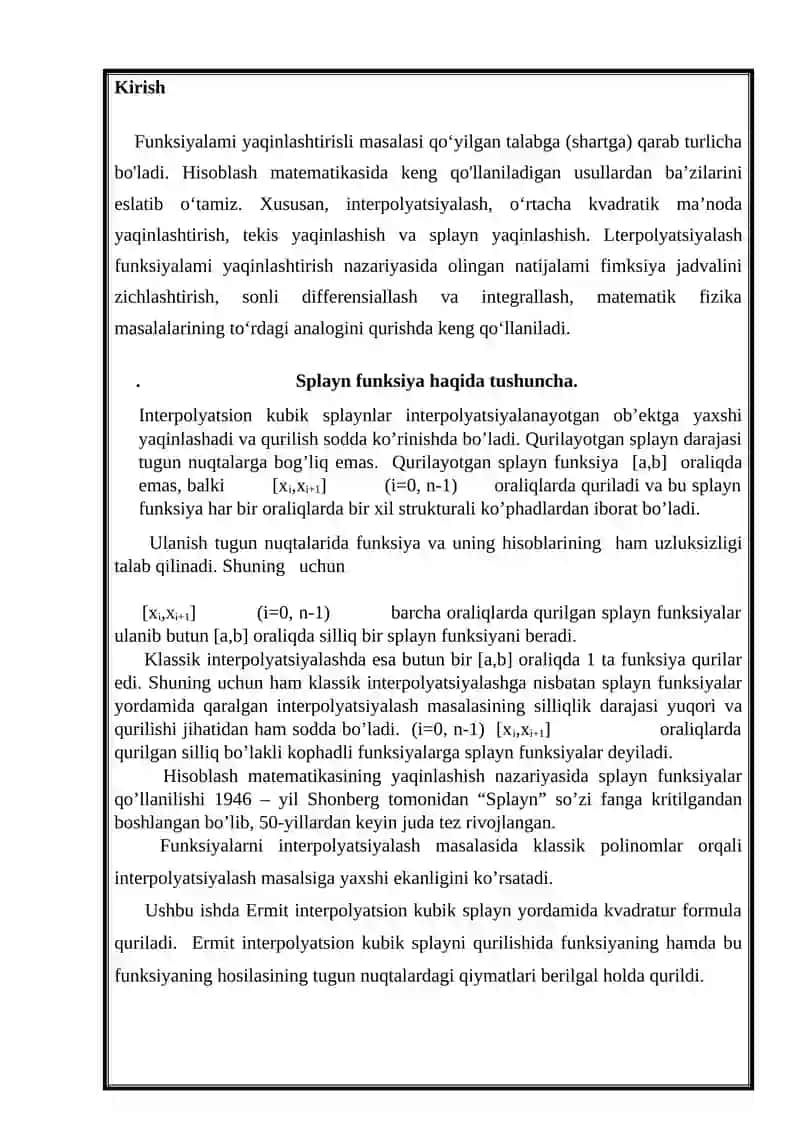 Interpolyatsion kubik splaynlar 2