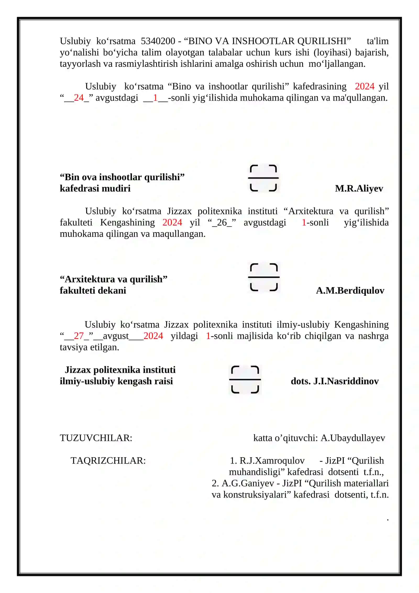 “BINO VA INSHOOTLAR QURILISHI” Kafedrasi KURS LOYIHASI 2