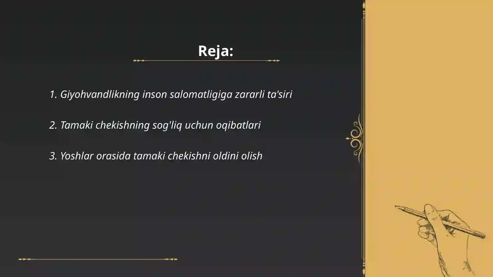 Giyohvandlik va tamaki mahsulotlarini chekishning oqibatlari hamda ularga qarshi chora tadbirlar 2