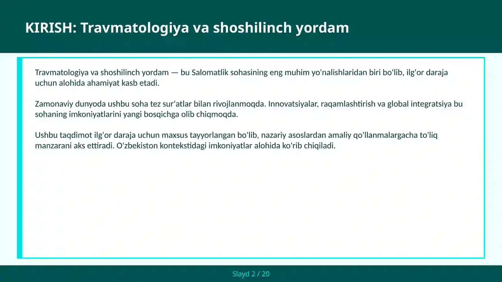 Travmatologiya va shoshilinch yordam 2