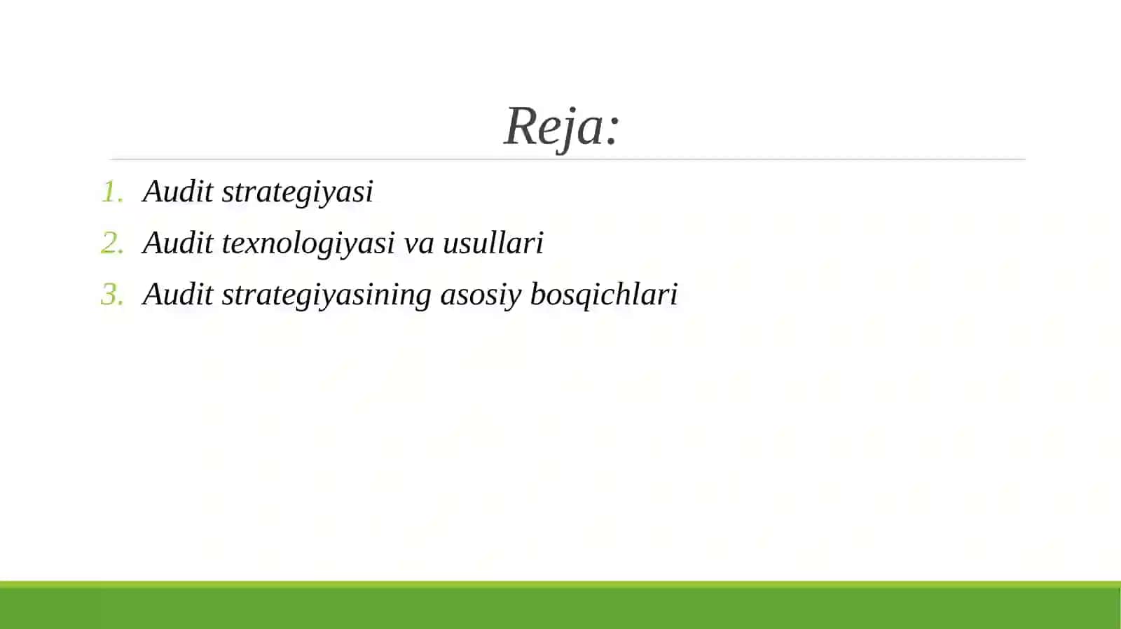 Audit tekshiruvining tashkiliy asoslari audit strategiyasi va texnologiyasi. 2