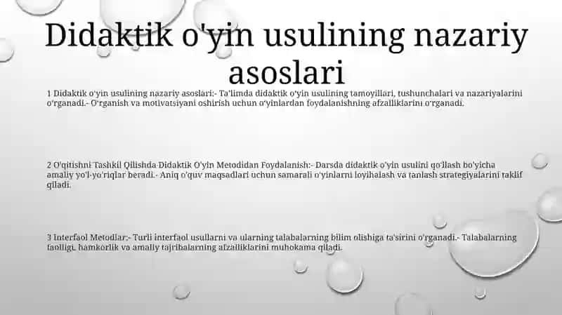 O'Qitishni Tashkil Qilishda Didaktik O'Yin Metodidan Foydalanish 2