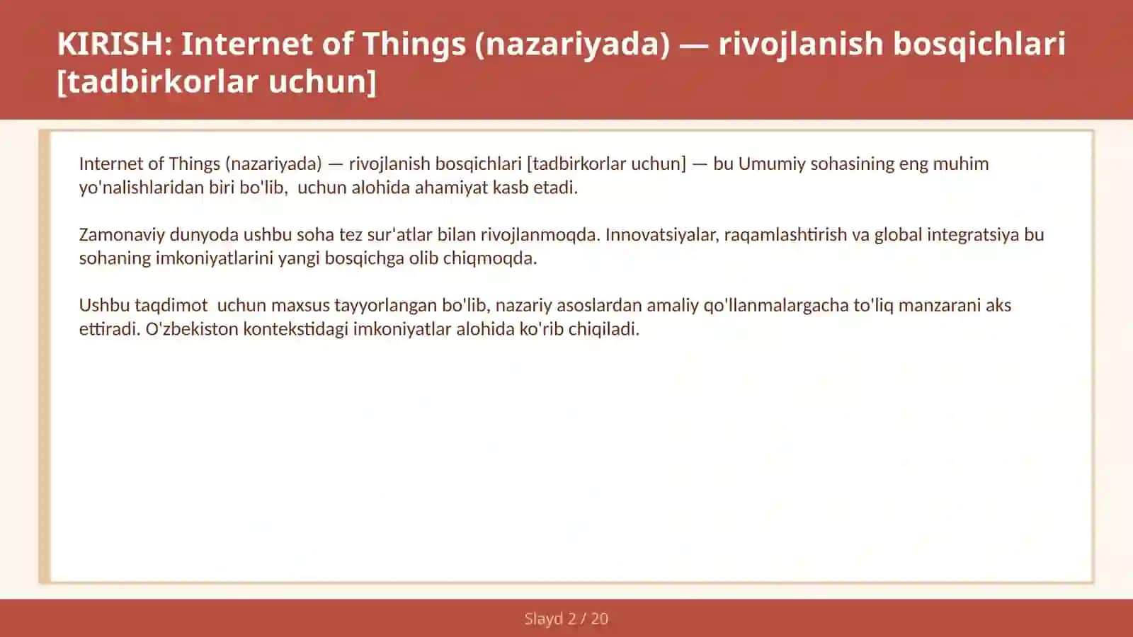 INTERNET OF THINGS (NAZARIYADA) — RIVOJLANISH BOSQICHLARI [TADBIRKORLAR UCHUN] 2
