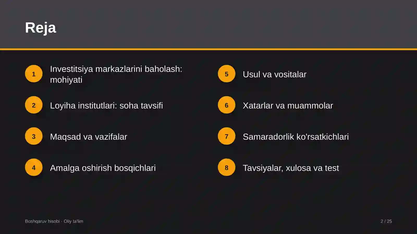 Loyiha institutlarida investitsiya markazlari faoliyatini baholash 2