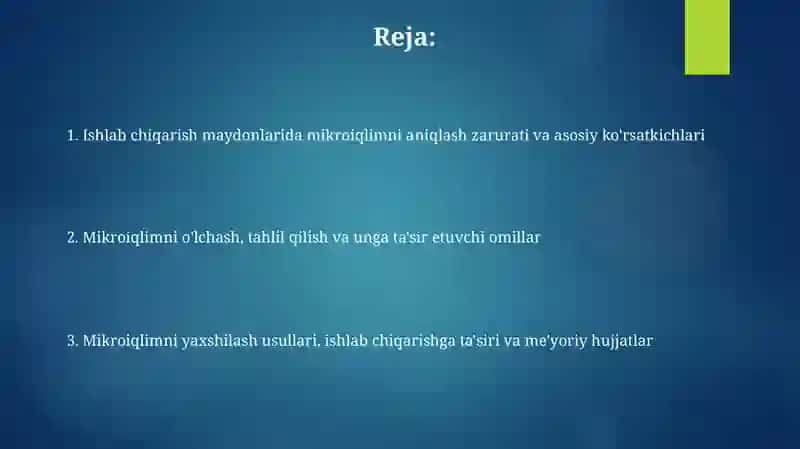 Mikroiqlimni aniqlash va tahlil qilish 2