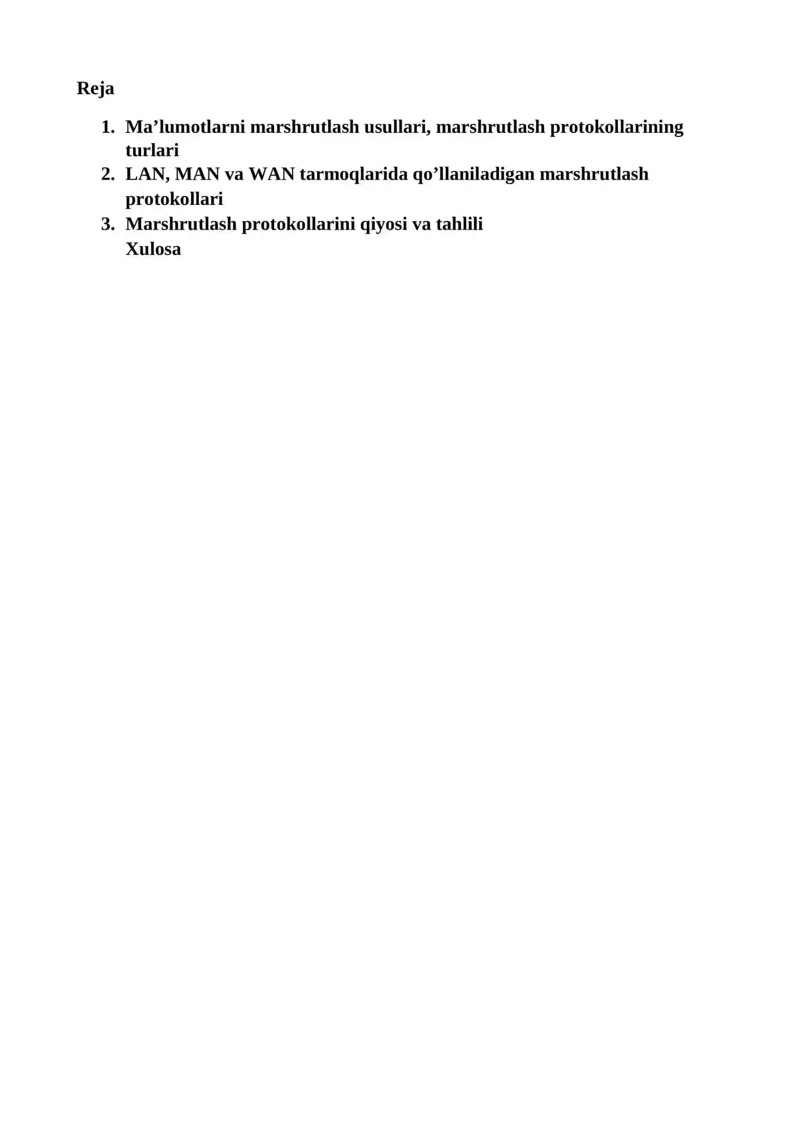 Ma’lumotlarni marshrutlash usullari, marshrutlash protokollarining turlari 2