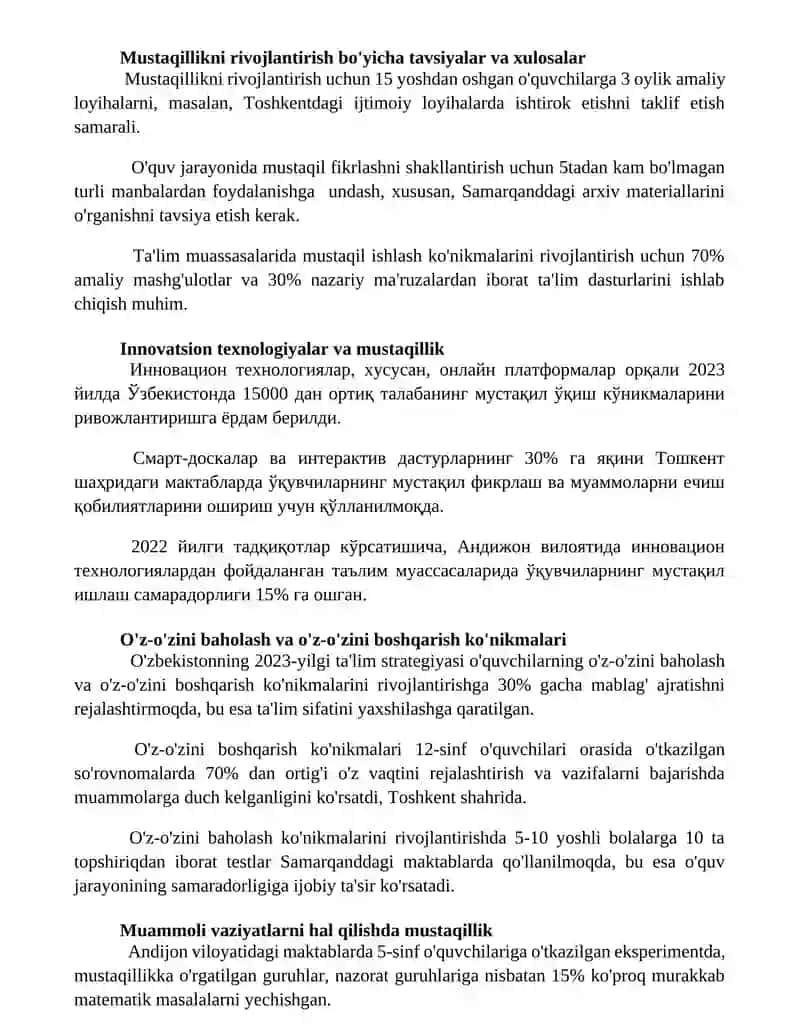 Mustaqillikni Shakllantirish Tarbiya 2