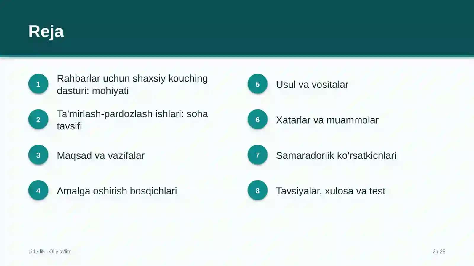 ta'mirlash pardozlash ishlarida rahbarlar uchun shaxsiy kouching dasturi 3722 2
