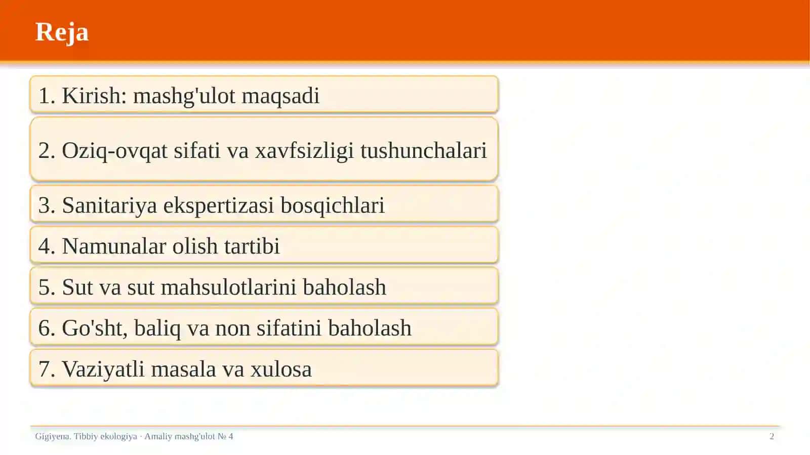 Oziq-ovqat mahsulotlari sifatini gigiyenik baholash 2