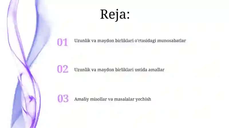 Uzunlik va yuza o‘lchov birliklari orasidagi bog‘liqliklar va ular ustida amallar bajarish 2