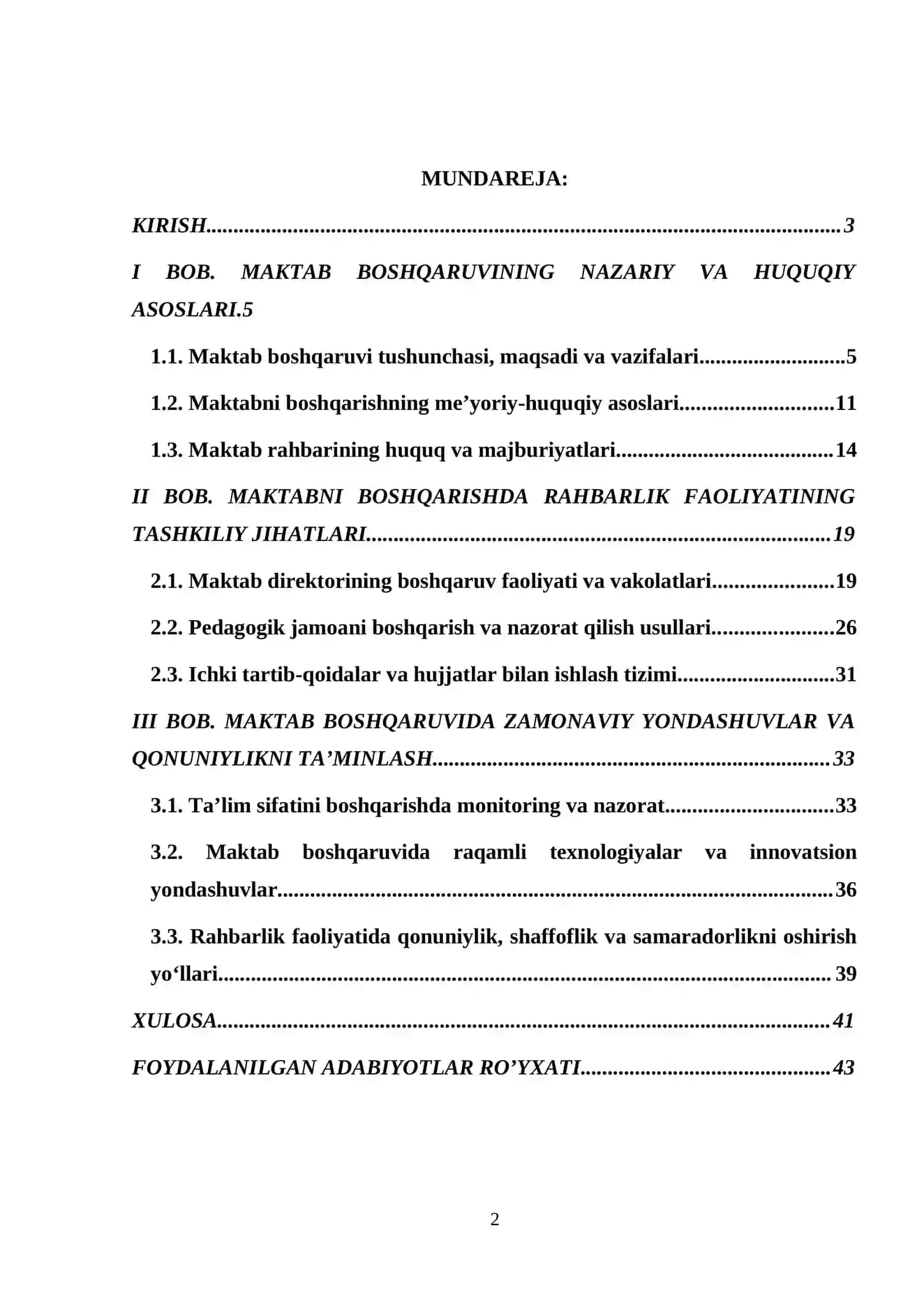 Maktabni boshqarish va unga raxbarlik qilishning qonun qoidalari 2