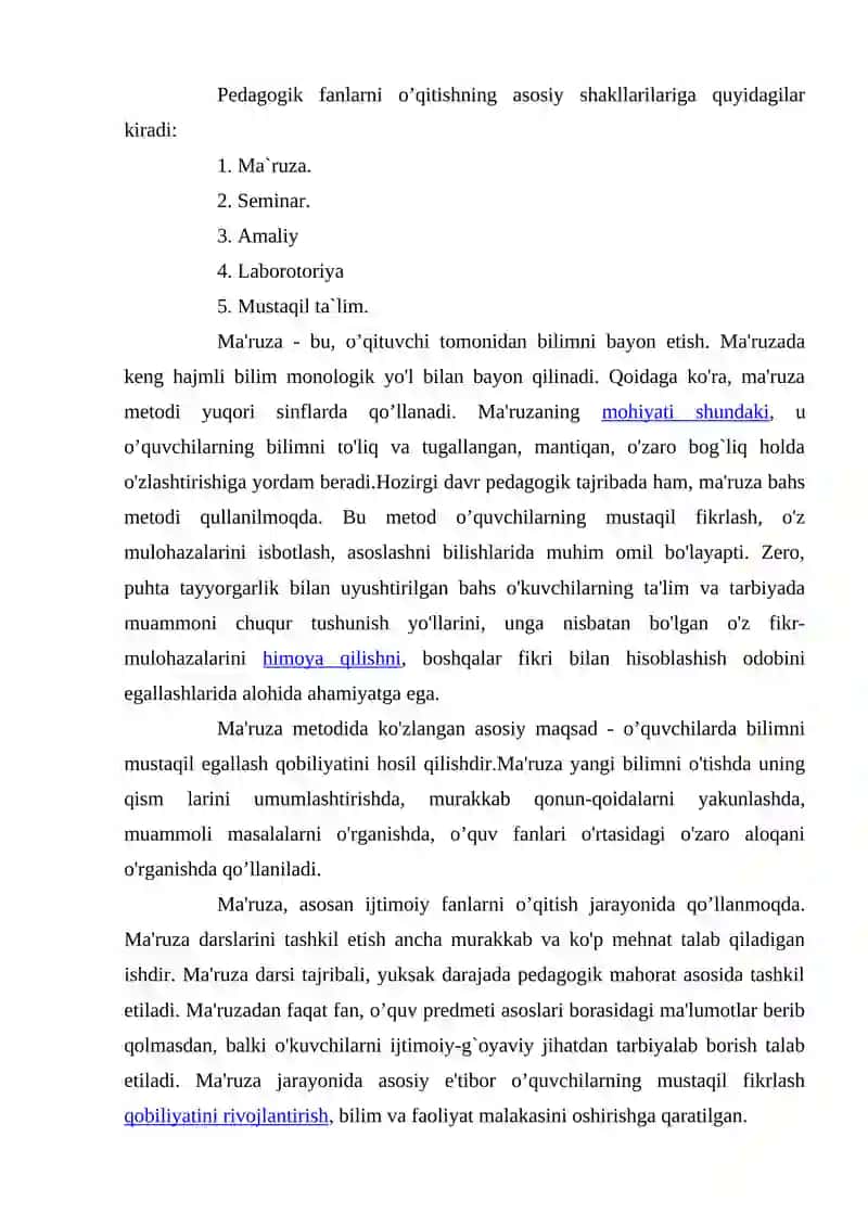 PEDAGOGIK-PSIXOLOGIK FANLARNI O`QITISH SHAKLLARI 2