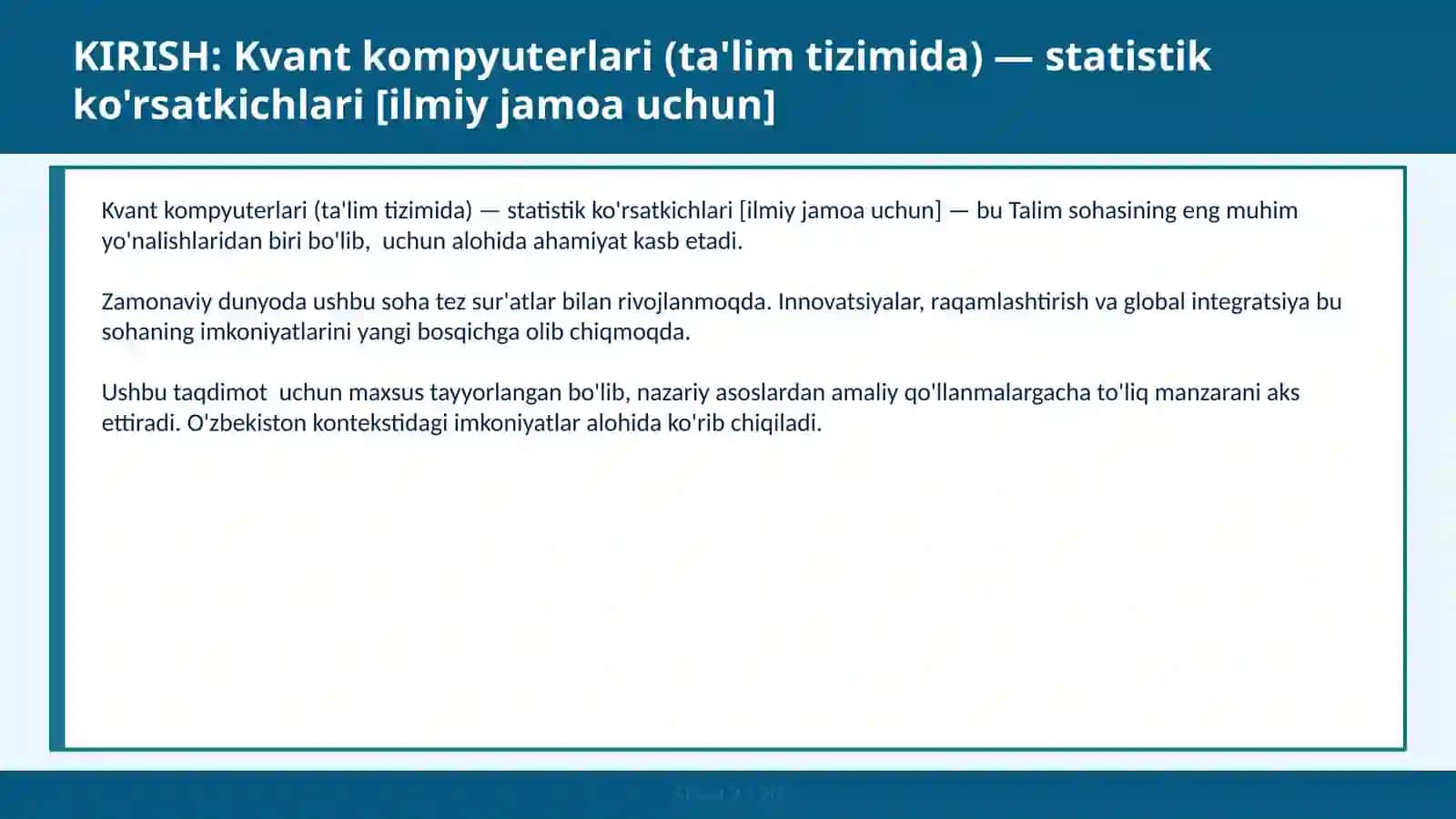 Kvant kompyuterlari (ta'lim tizimida) — statistik ko'rsatkichlari [ilmiy jamoa uchun] 2