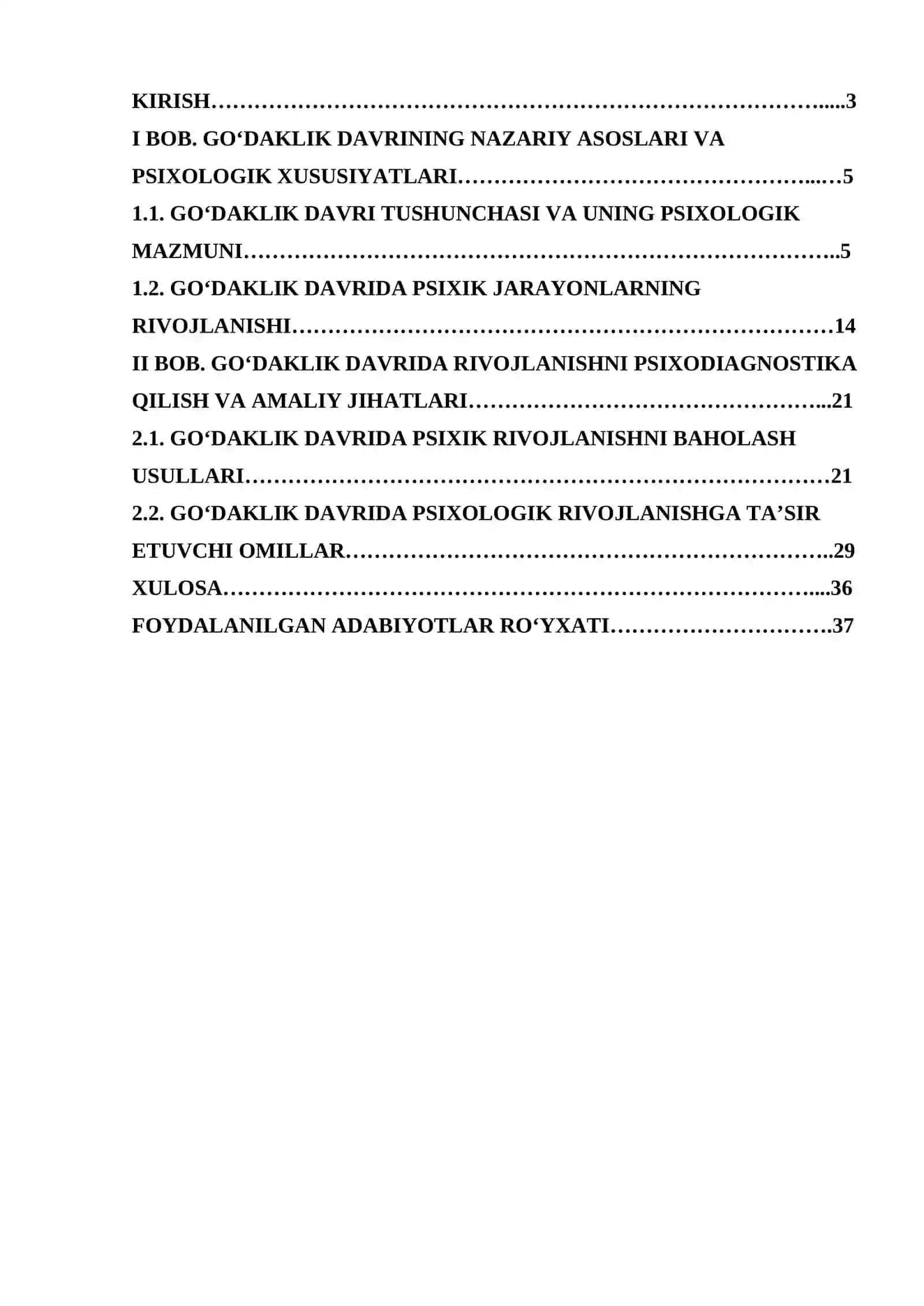 Go‘daklik davrining psixologik xususiyatlari kurs ishi 2