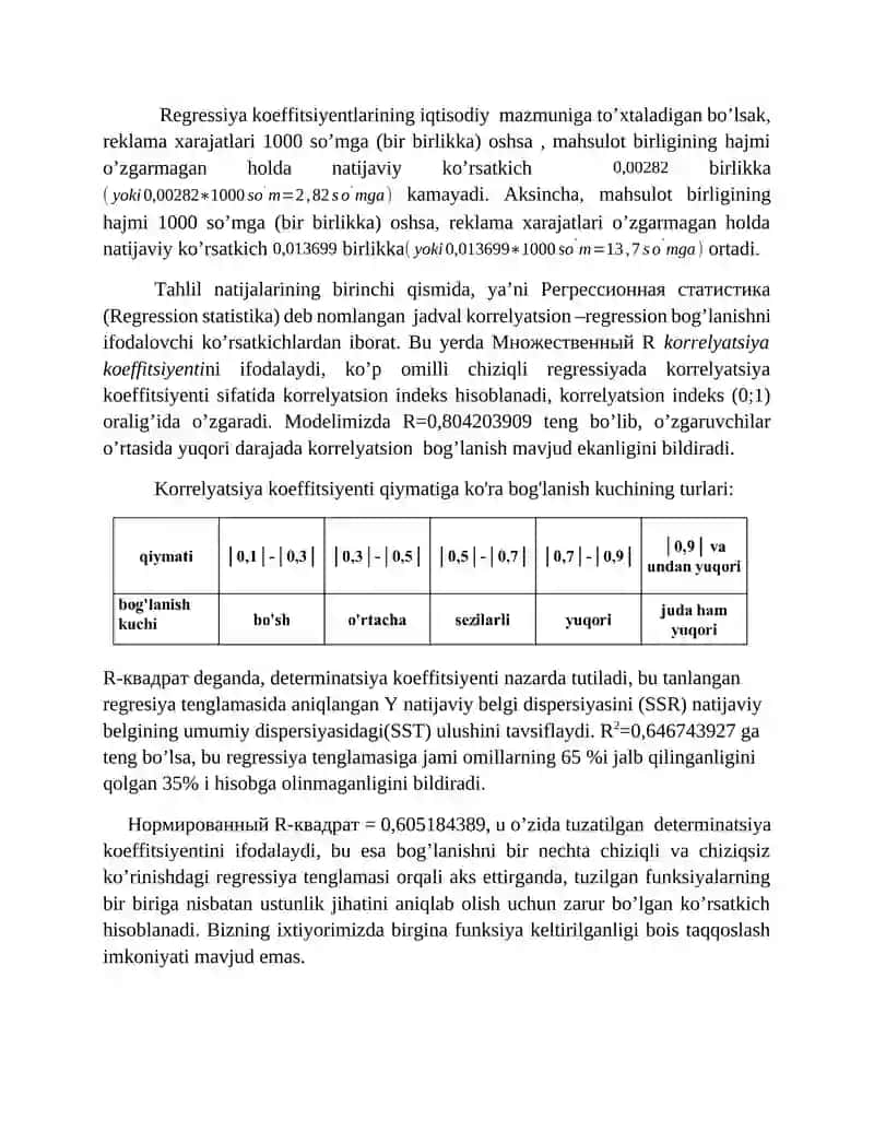 Korrelyatsion va regression tahlil qiling 2