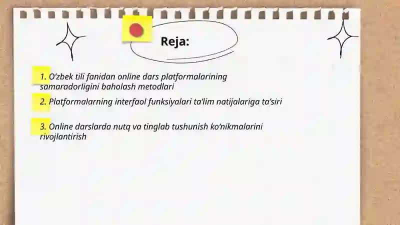 Oʻzbek tili fanidan online dars platformalarning samaradorligi 2