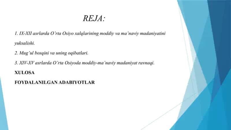 IX-XII asrlarda mamlakatimiz hududida ro'y bergan madaniy uyg'onish (Renessans).Buyuk allomalarning jahon sivilizatsiyasiga qo'shgan hissasi 2