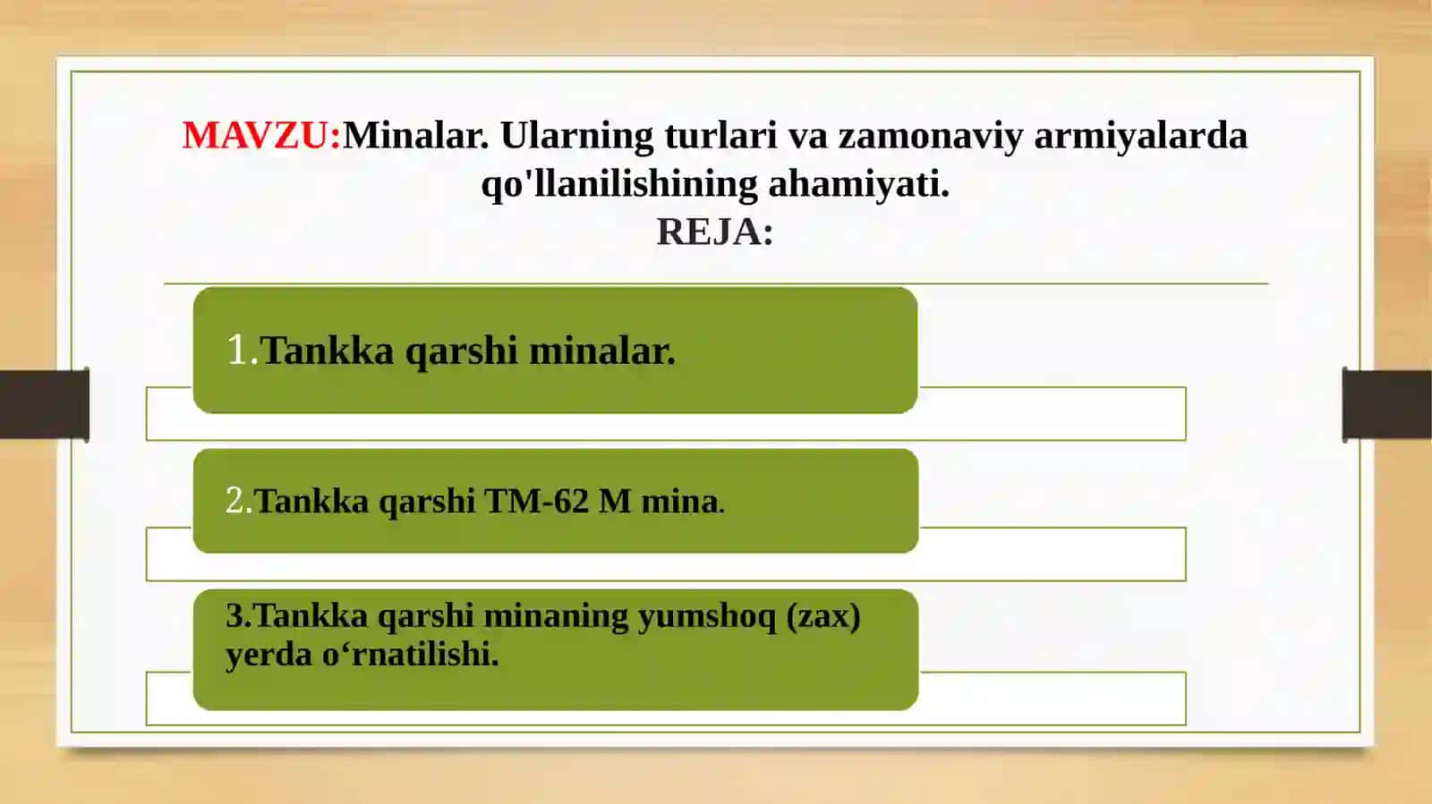 Minalar. Ularning turlari va zamonaviy armiyalarda qo'llanilishining ahamiyati 2