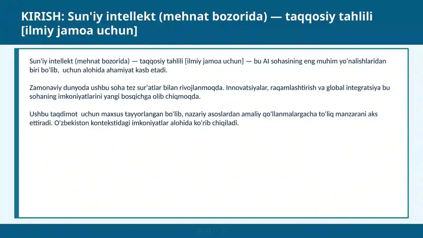 Sun'iy intellekt (mehnat bozorida) — taqqosiy tahlili [ilmiy jamoa uchun] 2