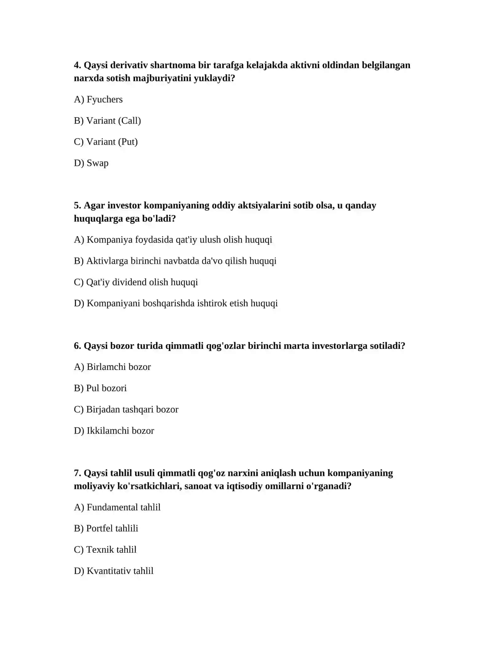 Qimatli qog'ozlarning xususiyatlari 2