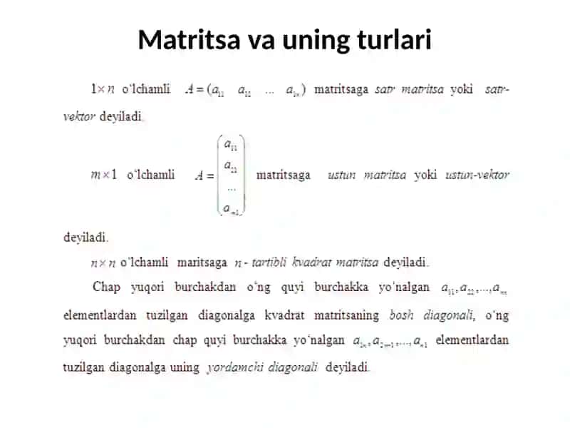 Matritsa va uning turlari 2