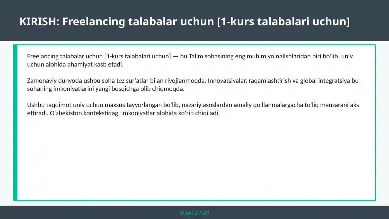 FREELANCING TALABALAR UCHUN [1-KURS TALABALARI UCHUN] 2