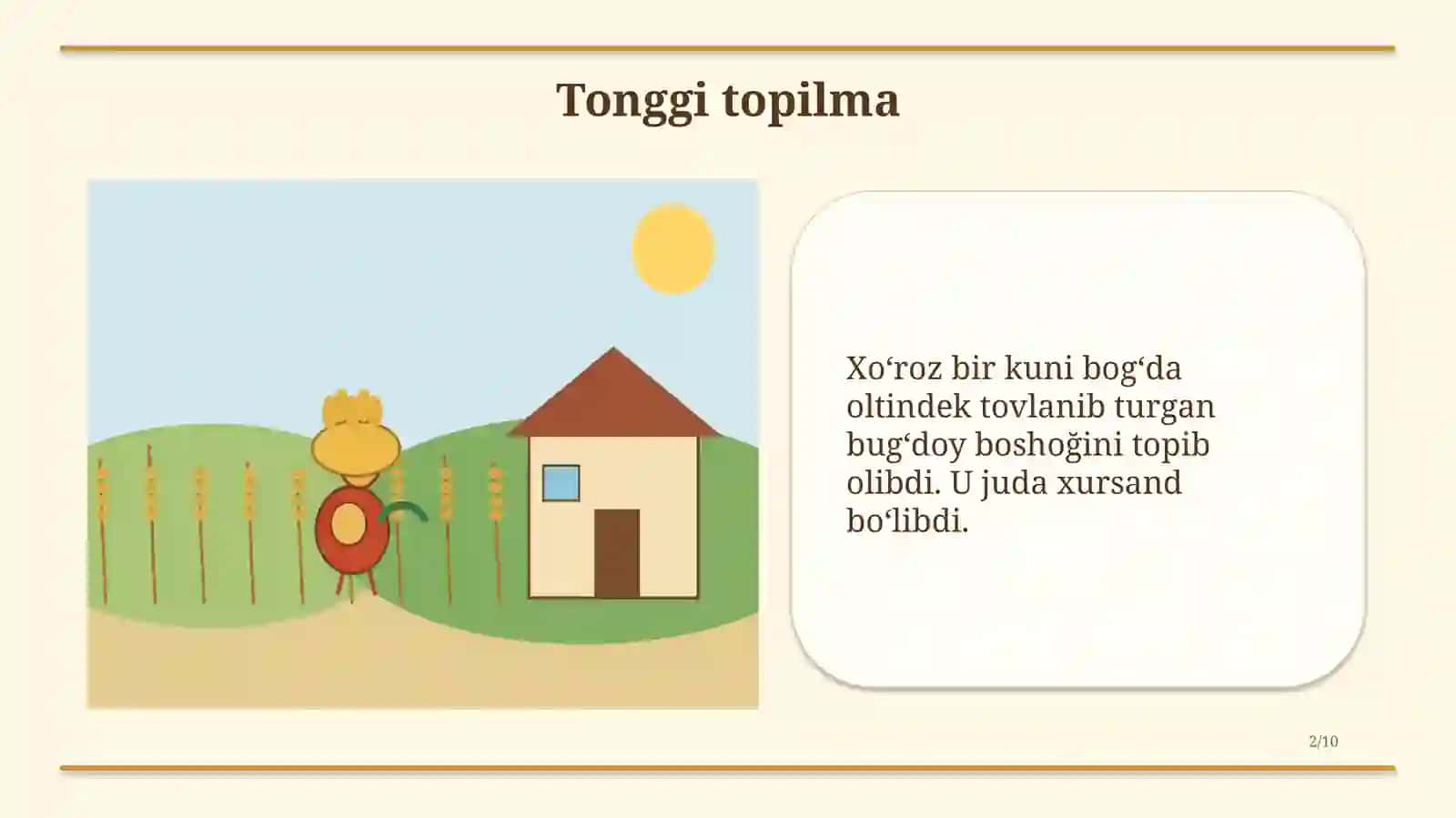 Non isi. Ertak hikoya. Bug'doy topib olgan Xo'raz. Xo'roz va sichqonchalar 2