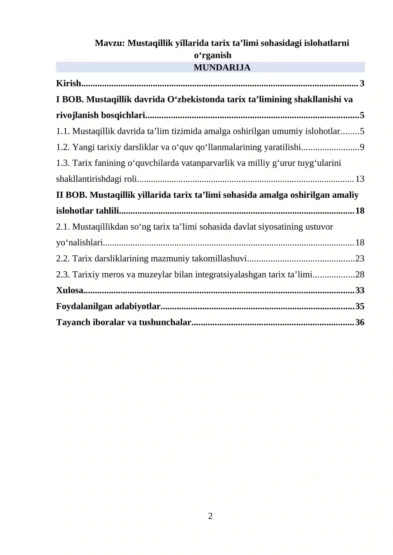 Mustaqillik yillarida tarix ta’limi sohasidagi islohatlarni o‘rganish 2