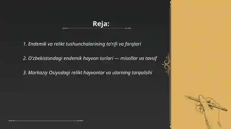 Endemik va relikt hayvon turlari va ularning òziga xos xususiyatlari 2