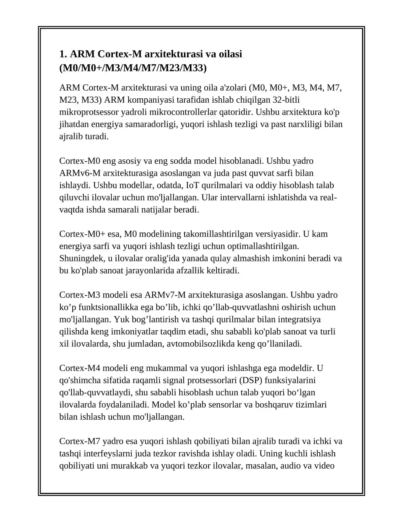 ARM CORTEX-M MIKROKONTROLLERLARI VA ULARNING IMKONIYATLARI 2